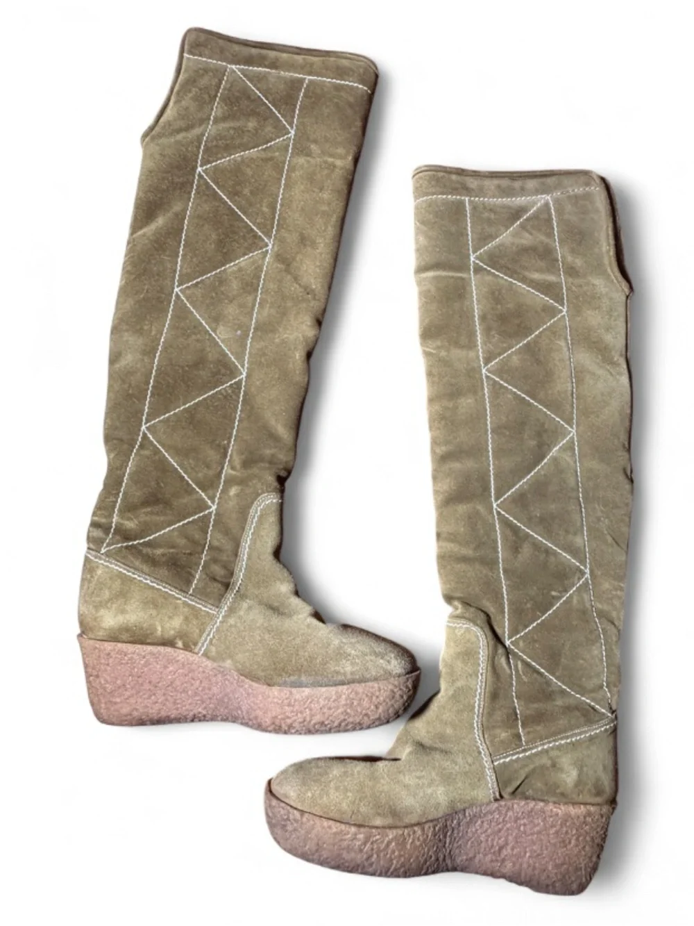 Michael Kors Crosby Tall Suede Wedge Boots Olive Green Shearling Lined